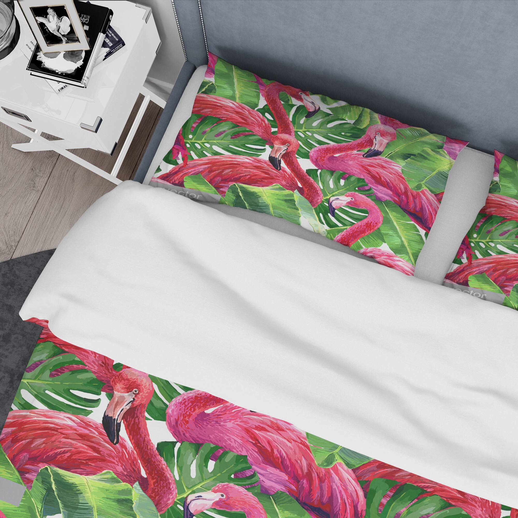Designart 'Retro Tropical Pink Flamingo' Mid-Century Duvet Cover Set